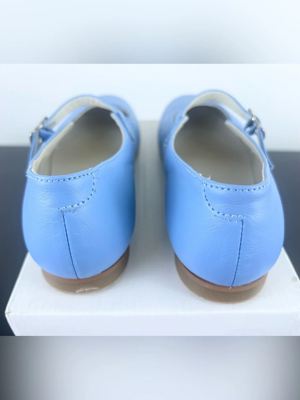 La Coqueta Kids Girls Leather Mary Jane Shoes, Dusty Blue, 35 EU